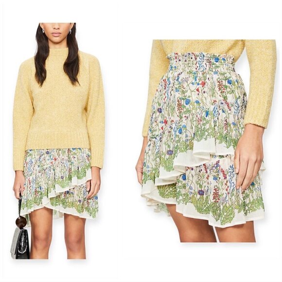 Maje Jonquille Floral-print Crepe Mini Skirt, Size 40EU/US M - Picture 2 of 12